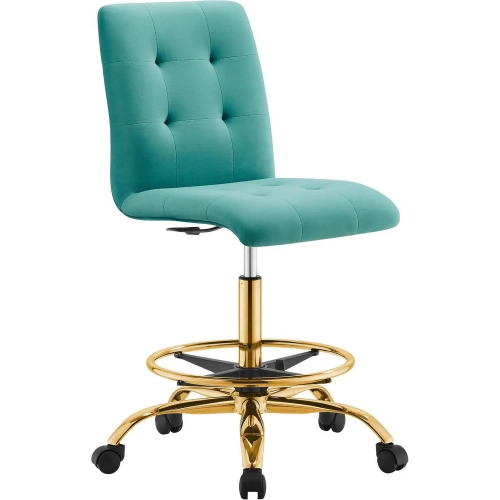 Prim Armless Drafting Office Chair in Tufted Teal Velvet & Gold