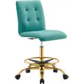 Prim Armless Drafting Office Chair in Tufted Teal Velvet & Gold