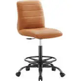 Ripple Armless Drafting Chair in Channel Tufted Tan Vegan Leather & Black