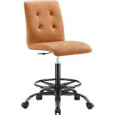 Prim Armless Drafting Office Chair in Tufted Tan Vegan Leather & Black