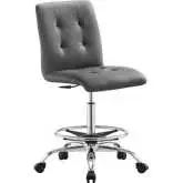 Prim Armless Drafting Office Chair in Tufted Gray Vegan Leather & Silver