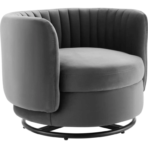 Embrace Accent Swivel Chair in Tufted Gray Velvet & Black