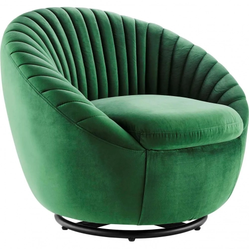Whirr Accent Swivel Chair in Tufted Emerald Green Velvet & Black Metal