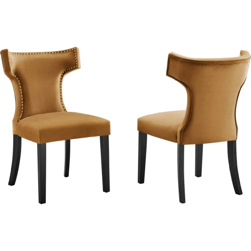Curve Dining Chair in Cognac Velvet with Nailhead (Set of 2)