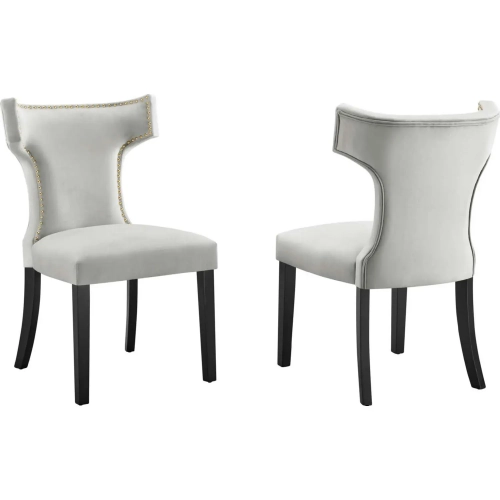 Curve Dining Chair in Light Gray Velvet with Nailhead (Set of 2)