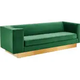 Eminence Sofa in Emerald Green Velvet & Brushed Gold Stainless Steel