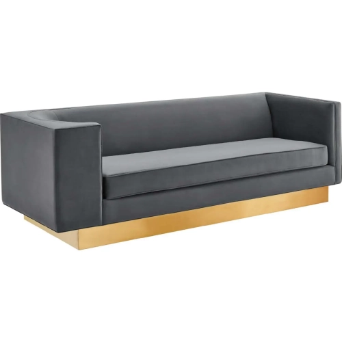 Eminence Sofa in Gray Velvet & Brushed Gold Stainless Steel