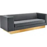 Eminence Sofa in Gray Velvet & Brushed Gold Stainless Steel