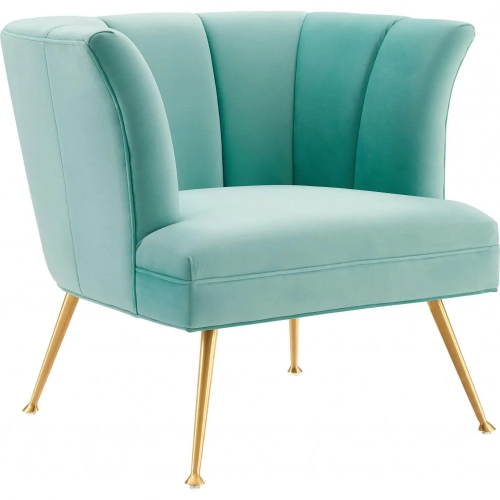 Veronica Accent Arm Chair in Channel Tufted Mint Velvet & Gold Stainless