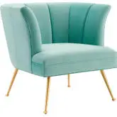 Veronica Accent Arm Chair in Channel Tufted Mint Velvet & Gold Stainless