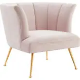 Veronica Accent Arm Chair in Channel Tufted Pink Velvet & Gold Stainless