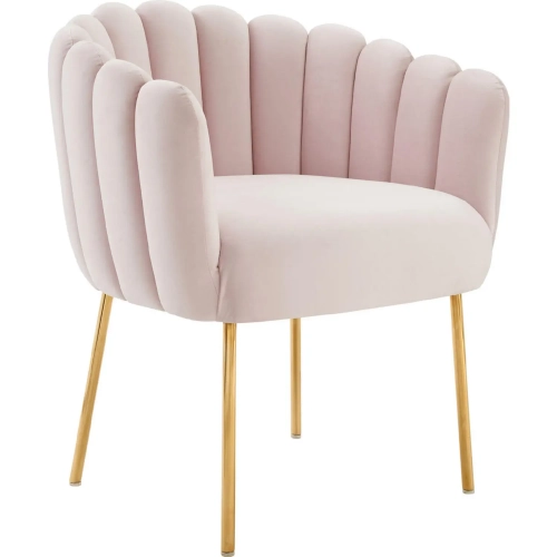 Sanna Accent Arm Chair in Channel Tufted Pink Velvet & Gold