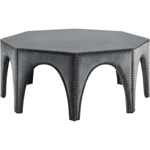 Victory Ottoman in Gray Velvet with Nailhead