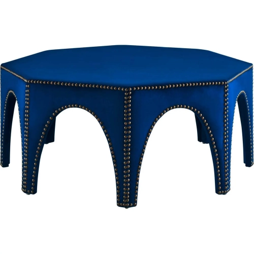 Victory Ottoman in Navy Blue Velvet with Nailhead
