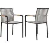 Serenity Outdoor Dining Arm Chair in Light Gray Rope & Black Metal (Set of 2)