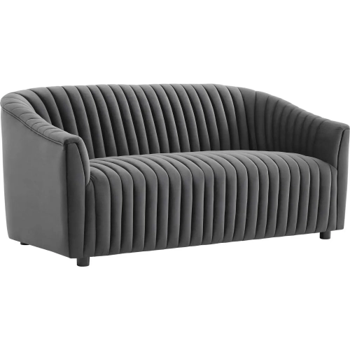 Announce Loveseat in Channel Tufted Charcoal Gray Velvet