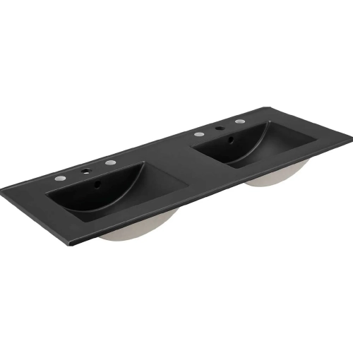 Cayman 48" Double Basin Bathroom Sink in Black Ceramic