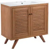 Birdie 36" Bathroom Vanity in Teak & White Ceramic