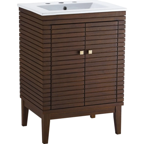 Ledger 24" Bathroom Vanity in Walnut Finish & White Ceramic