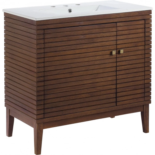 Ledger 36" Bathroom Vanity in Walnut Finish & White Ceramic