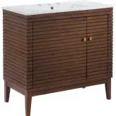Ledger 36" Bathroom Vanity in Walnut Finish & White Ceramic