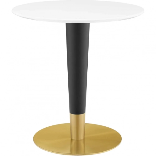 Zinque 28" Dining Table in White Finish, Black & Gold Steel