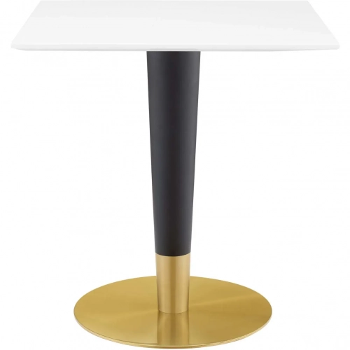 Zinque 28" Square Dining Table in White Finish, Black & Gold Steel