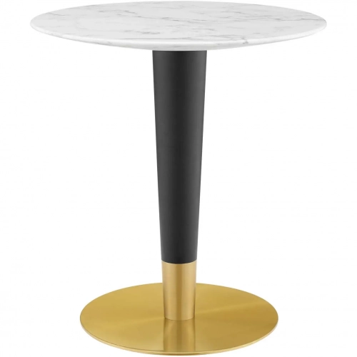 Zinque 28" Dining Table in White Faux Marble, Black & Gold Steel