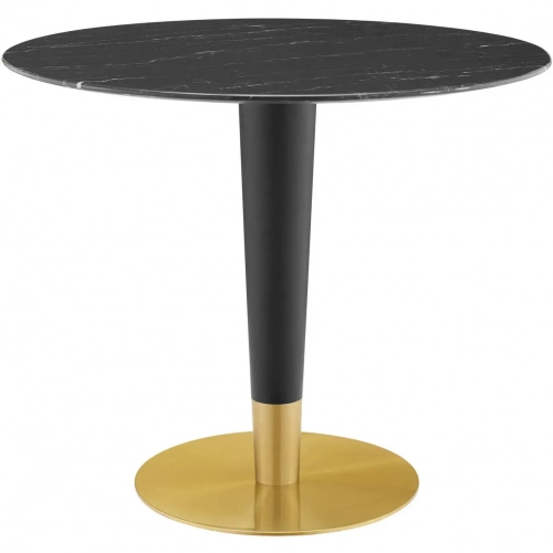 Zinque 36" Dining Table in Black Faux Marble, Black & Gold Steel