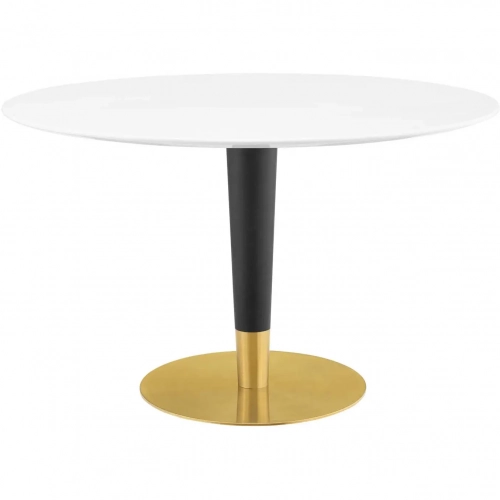 Zinque 47" Dining Table in White Finish, Black & Gold Steel