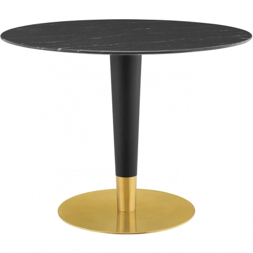 Zinque 40" Dining Table in Black Faux Marble, Black & Gold Steel