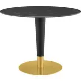 Zinque 40" Dining Table in Black Faux Marble, Black & Gold Steel