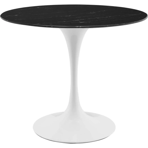 Lippa 36" Dining Table in Black Faux Marble & White Metal