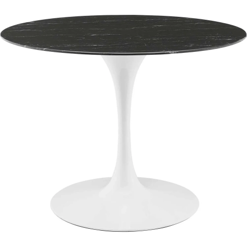 Lippa 40" Round Dining Table in Black Faux Marble & White Metal
