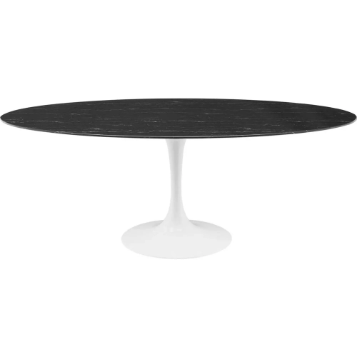 Lippa 78" Oval Dining Table in Black Faux Marble & White Metal