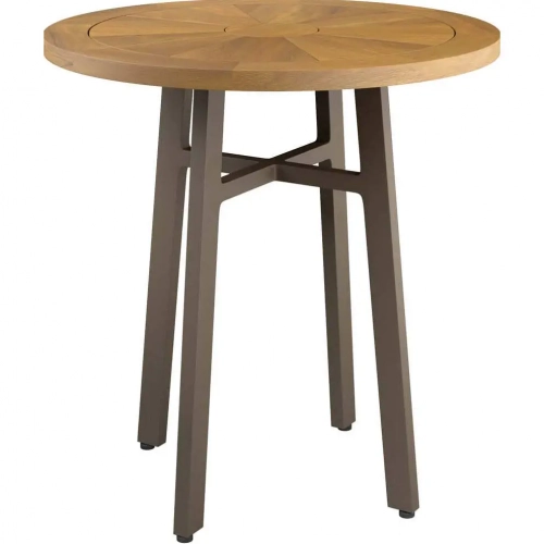 Meadow Outdoor 27.50" Round Dining Table in Natural Teak & Taupe Metal