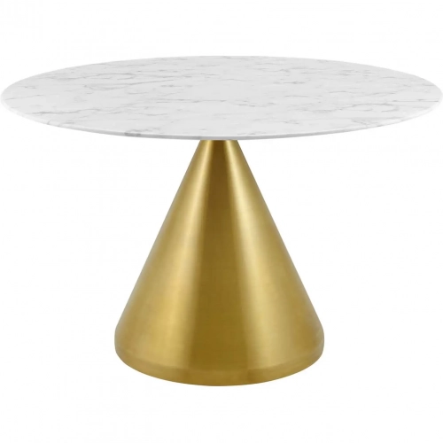 Tupelo 47" Dining Table in White Faux Marble & Gold Steel