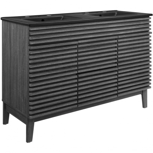 Render 48" Double Sink Bathroom Vanity in Charcoal Gray Finish & Black Ceramic