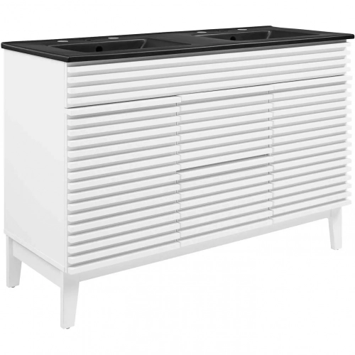 Render 48" Double Sink Bathroom Vanity in White Finish & Black Ceramic