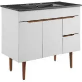 Harvest 36" Bathroom Vanity in Gray Wood & Black Ceramic