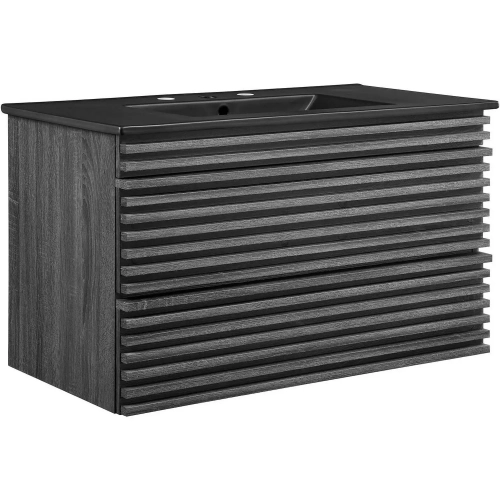 Render 36" Wall Mount Bathroom Vanity in Charcoal Gray Finish & Black Ceramic