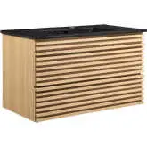 Render 36" Wall Mount Bathroom Vanity in Oak Finish & Black Ceramic