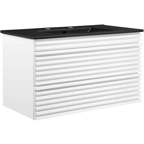 Render 36" Wall Mount Bathroom Vanity in White Finish & Black Ceramic
