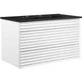 Render 36" Wall Mount Bathroom Vanity in White Finish & Black Ceramic