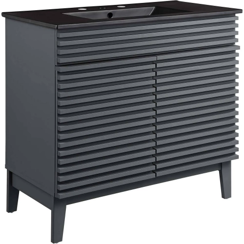 Render 36" Bathroom Vanity in Gray Finish & Black Ceramic