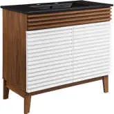 Render 36" Bathroom Vanity in White, Walnut Finish & Black Ceramic
