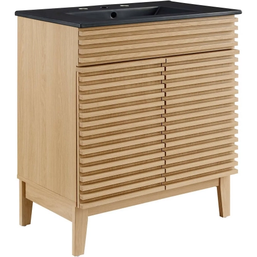 Render 30" Bathroom Vanity in Oak Finish & Black Ceramic