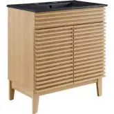 Render 30" Bathroom Vanity in Oak Finish & Black Ceramic