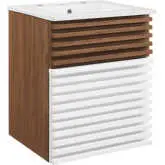 Render 18" Bathroom Vanity in White, Walnut Finish & White Ceramic