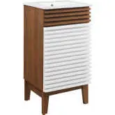 Render 18" Bathroom Vanity in White, Walnut Finish & White Ceramic